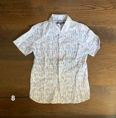 Childrens Short Sleeve Printed Button-Up Shirt (Size 8)