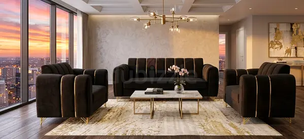 Modern 3-piece Velvet Sofa Set in Dark Brown — Good Condition