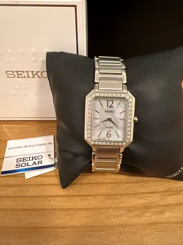 Seiko Womens Solar Stainless Steel Watch with Crystal Bezel