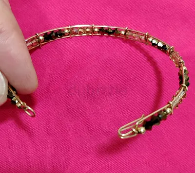 8karat Gold beaded bangle bracelet with black faceted beads and white  pearl
