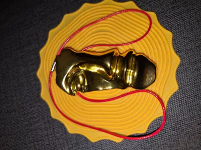 NEW Golden Half Face Metal Brooch or Pendant with Leather Strap
