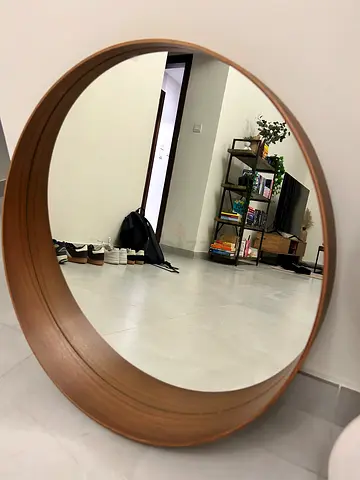 Round Wooden Framed Wall Mirror - Medium Size