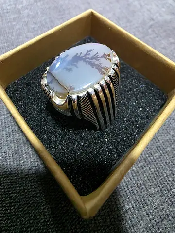 Silver mens ring with agate stone - عقيق مشجر صياغة عارف