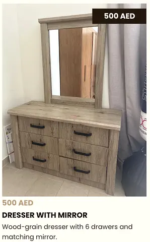 Wood-grain 6-Drawer Dresser with Mirror - Good Condition