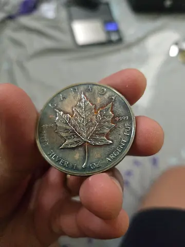 Canadian Silver Maple Leaf Coin — 1 oz Pure Silver (NATURAL RAINBOW Vintage Tone)