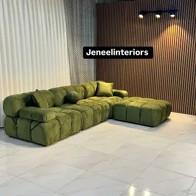 Green Modular Tufted L-Shaped Sofa (Right Chaise)