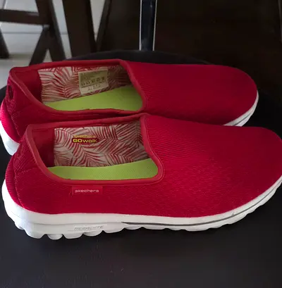 Red Skechers Slip-On Memory Foam Sneakers, Womens Casual Shoes