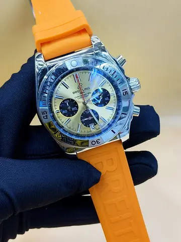 Breitling Chronograph Master Copy Watch with Orange Rubber Strap