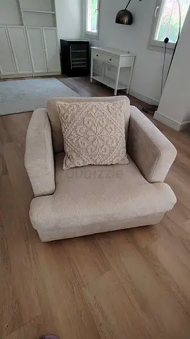 Beige Fabric Accent Armchair with Cushion - Good Condition