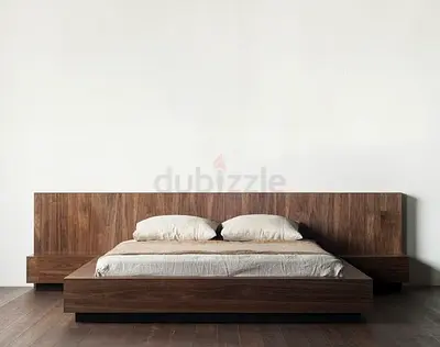 Modern Low Platform Wooden Bed with Headboard