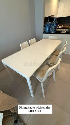 White Extendable Dining Table with 4 Chairs - Good Condition