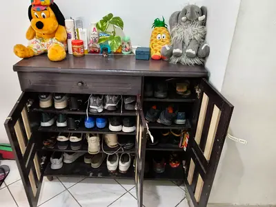 Dark Wood Shoe Cabinet / Storage Cupboard / shoerack - 3 Doors + 1 drawer