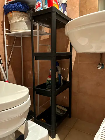 Slim 4-Tier Black Plastic Bathroom Shelf