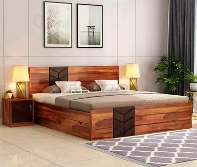 Solid Wood King Bed with Storage Drawers - Modern Design