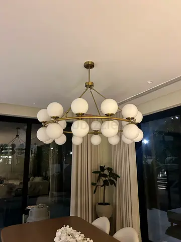 PELAOR Brass Multi-Globe Chandelier with Frosted Glass Spheres