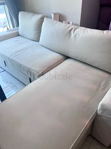 IKEA Light beige L-shaped sofa bed — 3-seater with storage
