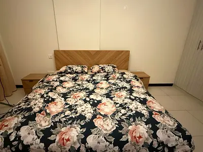 Queen Bed Frame with Matching Nightstands - Light Wood, Good Condition , Bed with Mattress