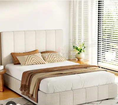 Light Beige Upholstered  Queen Bed