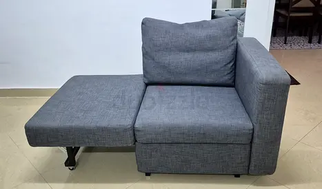 IKEA grey fabric chaise lounge sofa - single arm, convertible