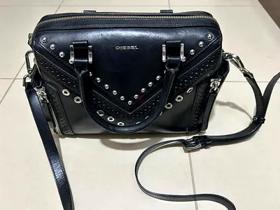 Diesel Black Studded Leather Crossbody Satchel