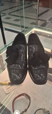 Black leather tassel loafers, lightly used, size available