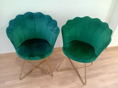 Green Velvet Shell Accent Chair with Gold Base