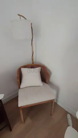 Wooden Accent Chair with Cane Back and Cushion