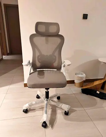 Ergonomic Mesh Office Chair with Headrest - Light Grey