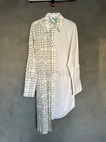 Off White Asymmetric two-tone white shirt dress S/M Excellent Condition