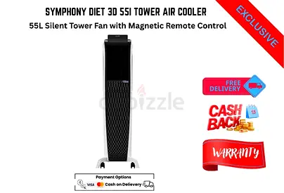 Symphony Diet 3D 55i Tower Air Cooler 55L Silent Tower Fan with Magnetic Remote Control-free delivry