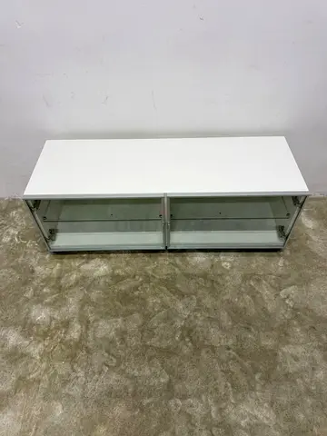 White Tv Table with glass door