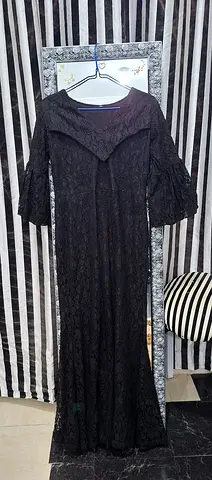 Long Black Lace Dress with Bell Sleeves - Size Unknown