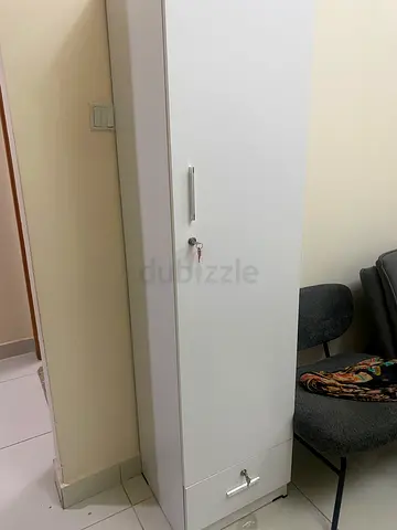 Slim White Wardrobe / Tall Storage Cabinet - Good Condition