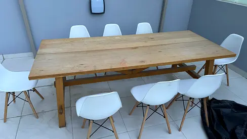 Solid Wood Dining Table with 8 White Chairs - Light Oak Finish URGENT SALE