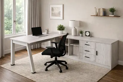 L-shaped Executive Office Desk with Storage - Light Grey in perfect condition.