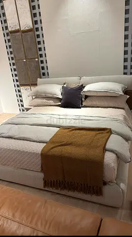King Size Upholstered Bed Frame with Cushioned Headboard