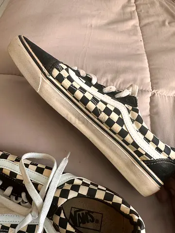 Black  White Vans Old Skool Checkerboard Sneakers - Used