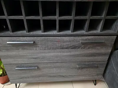 Grey Wood Sideboard with Wine Cubes and Drawers - Good Condition