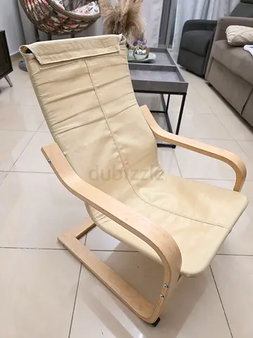 IKEA Poäng-style Bentwood Armchair in Beige Faux Leather