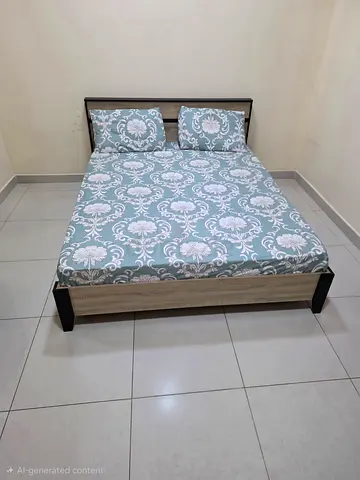 Double Bed with Headboard, side tables, Mattress and dressing - Light Wood Finish