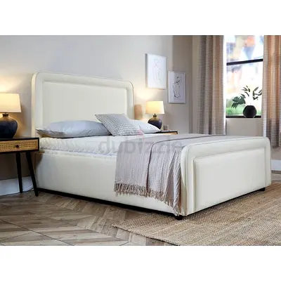 Off white boucle curved corner queen bed frame