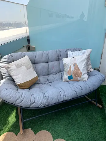 Gray Outdoor/Indoor Two-Seater Lounger Sofa with Cushions and Two Swing Chairs