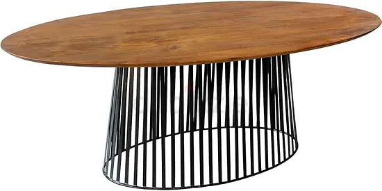 Oval Wooden Dining Table with Black Metal Slatted Base