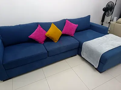 Blue U-shaped Fabric Sofa - Good Condition