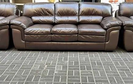 Brown Leather 3+2+1 Seater Sofa Set Good Condition