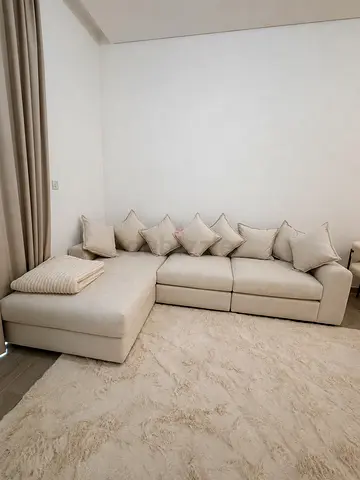Light Beige L-Shaped Fabric Sofa with Chaise - Comfortable Corner Sofa