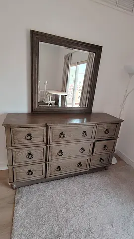 Wooden 9-Drawer Dresser with Large Matching Mirror