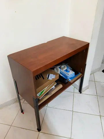 Compact wooden storage cabinet on metal legs / study table - exelent condition