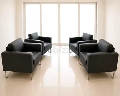 Set of 4 Modern Black Leather Armchairs with Metal Legs