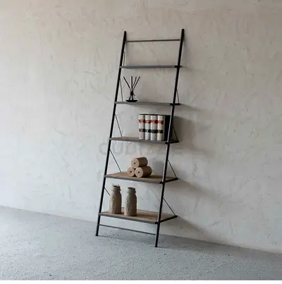 WS NORDIC INDUSTRIAL SOLID WOOD LEANING BOOKSHELF LADDER